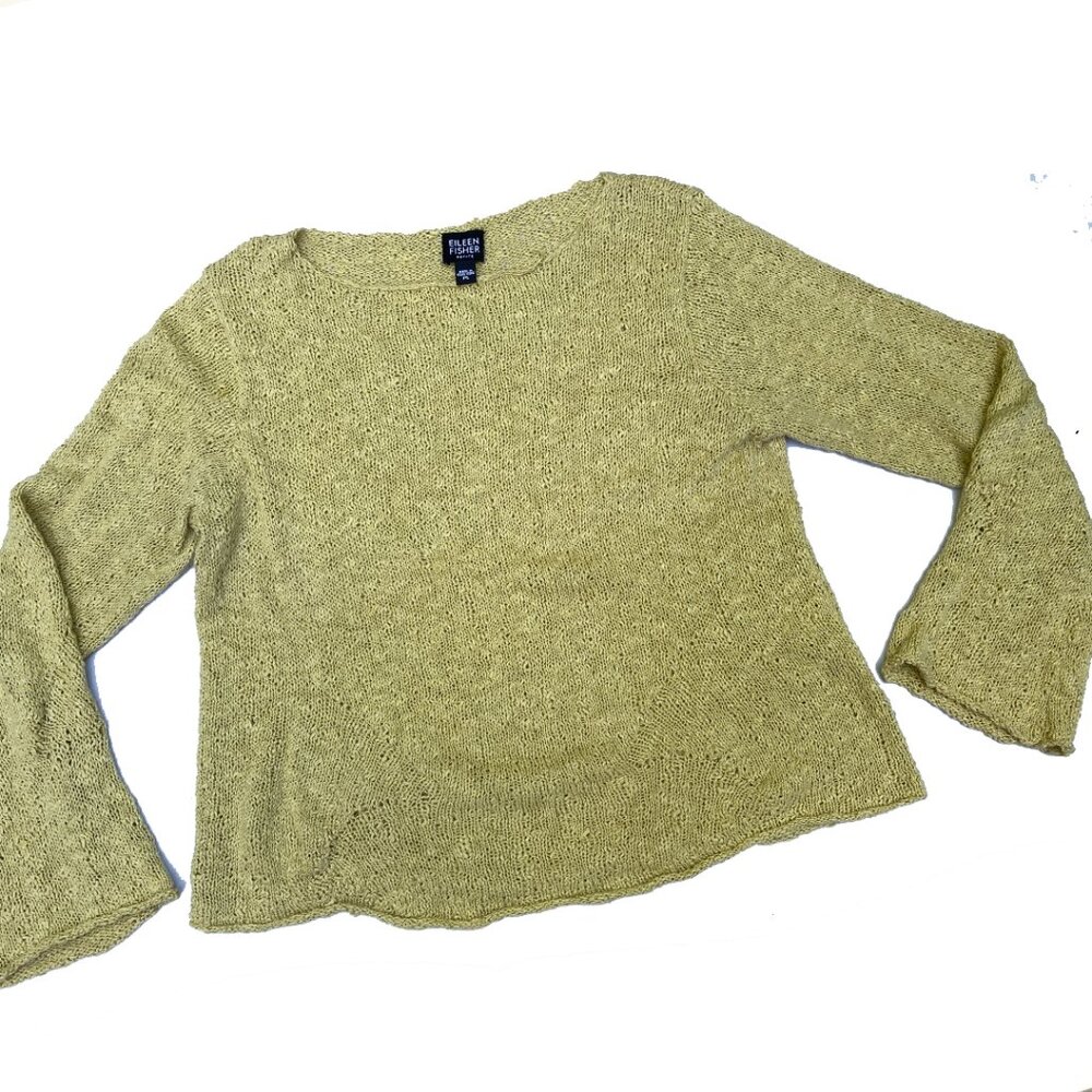 Chartreuse Nubble Cotton/Nylon Pullover Nubby Sweater Size PL